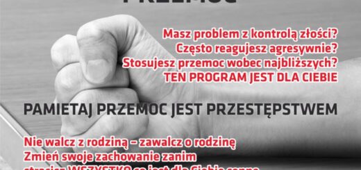 Plakat informacyjny programu wsparcia dla osób mających problem z kontrolą złości i stosujących przemoc wobec bliskich. Grafika przedstawia zaciśniętą pięść uderzającą w stół. Teksty na plakacie: „Porady | Pomoc | Wsparcie”, „Masz problem z kontrolą złości? Często reagujesz agresywnie? Stosujesz przemoc wobec najbliższych? Ten program jest dla Ciebie”. Hasło główne: „Pamiętaj! Przemoc jest przestępstwem”. Dodatkowe przesłanie: „Nie walcz z rodziną – zawalcz o rodzinę. Zmień swoje zachowanie zanim stracisz wszystko, co jest dla Ciebie cenne. Pomożemy Ci w tym. Przyjdź! Skorzystaj! Bądź wolny!”. Informacja o terminie: „Ruszają kolejne edycje programu, 28.04.2025 r., godz. 16:00”. Dane kontaktowe: „Powiatowe Centrum Pomocy Rodzinie w Brzesku, Punkt Interwencji Kryzysowej, ul. Piastowska 2B, 32-800 Brzesko, tel. 14/66-300-31, 14/68-64-080”. Hasło na dole: „Pomoc bezpłatna, bez skierowania”.